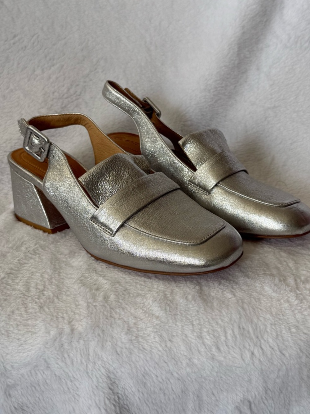 Corso Como Silver Metallic Slingback Block Heel Loafer - Picture 2 of 9